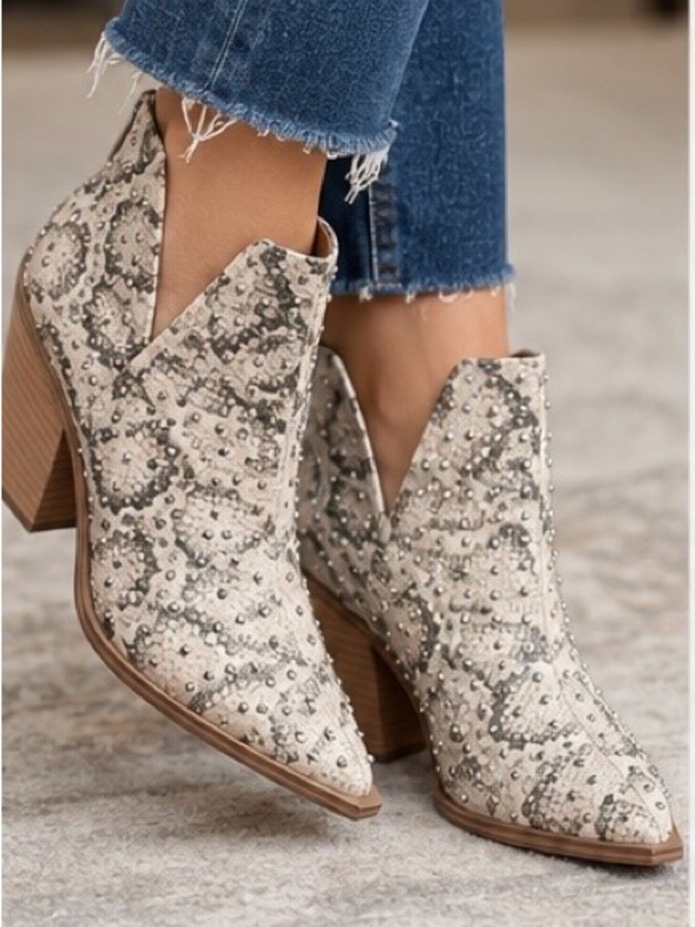 Steve Madden Camryn Studded Snakeskin Ankle Booties
